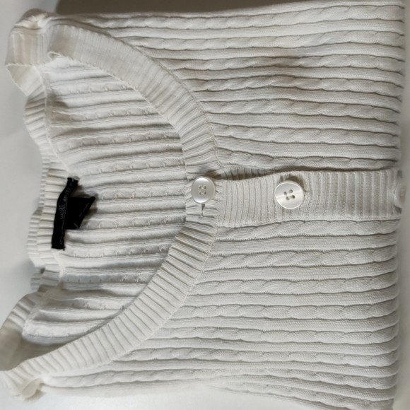 willi Smith White Cable Knit Cardigan Button-Up 3/4 Sleeve Sweater Size Medium - Picture 10 of 13
